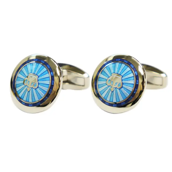 Sky blue regal crown circle cufflinks.