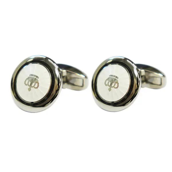 White regal crown circle cufflinks