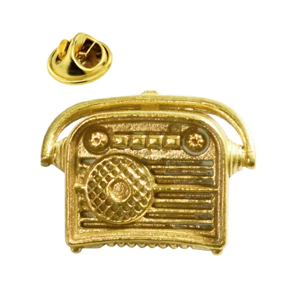 Retro radio pin badge gold