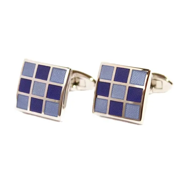 Square grid blue cufflinks