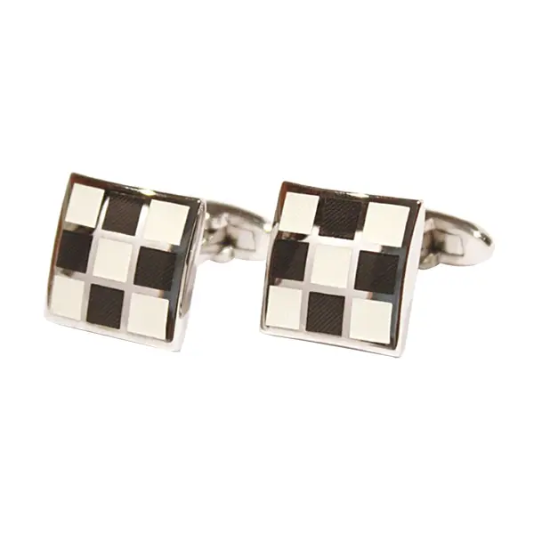 Square grid white and black cufflinks