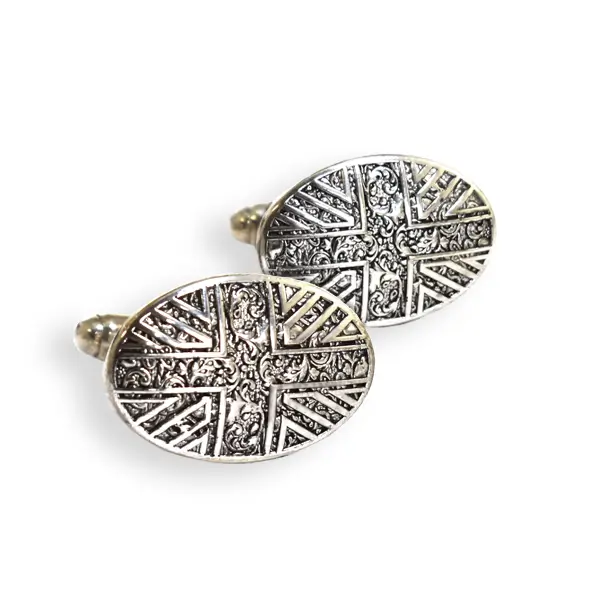 Union flag filigree oval silver cufflinks