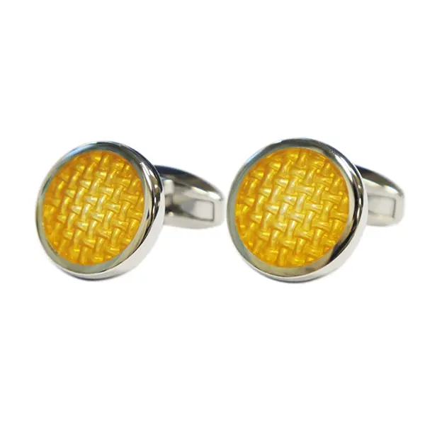 Yellow weave circle cufflinks