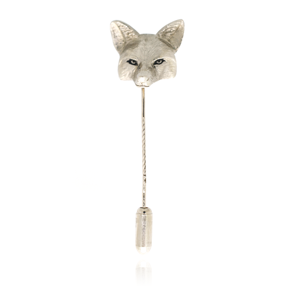 Die cast, silver plated fox stick pin.