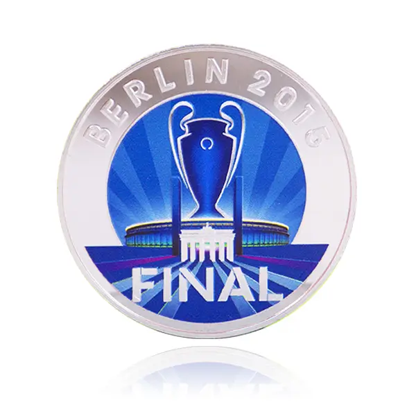 Die stamped, silver plated Champions League coin.