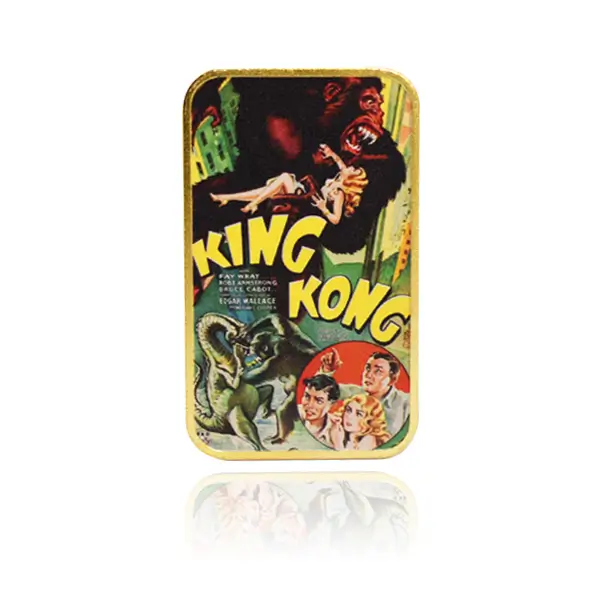 Die stamped, gold plated ingot with King Kong poster print.