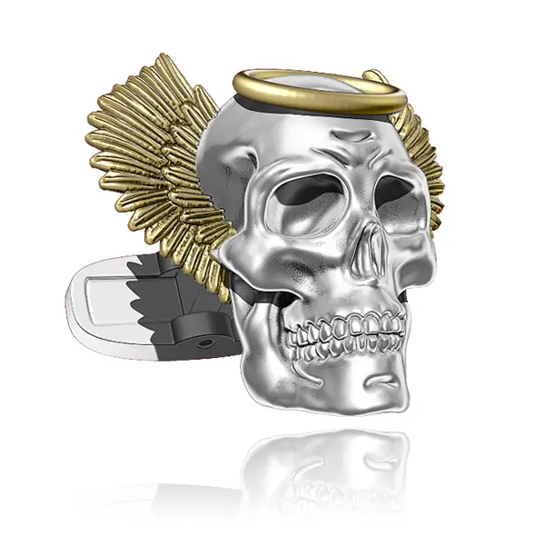 Material rendering of a die cast angelic skull.