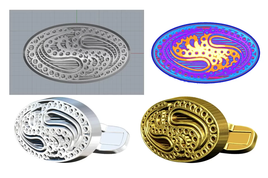 CAD modelling process of paisley cufflinks.