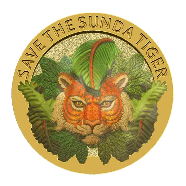 Die stamped, gold plated Save The Sunda Tiger coin.