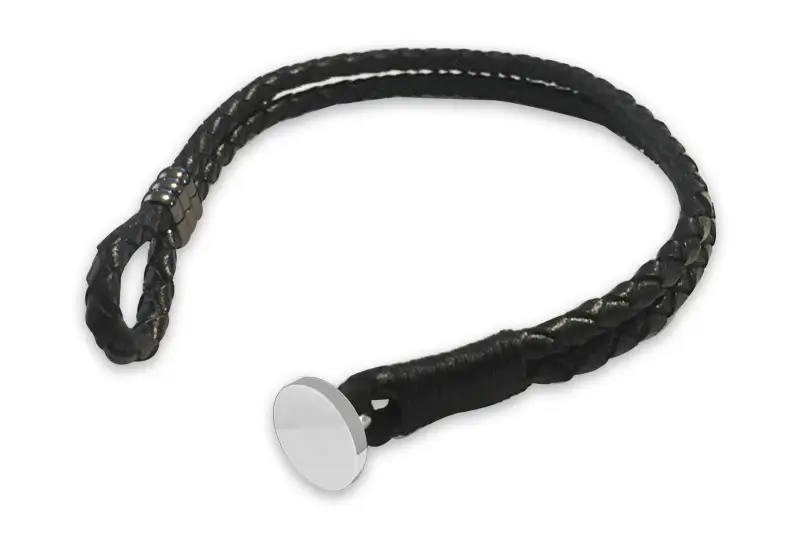 Black leather weave bracelet-Silver fixing