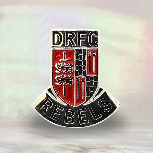 Droitwich Rugby Football Club crest pin badge with soft enamel inlay.