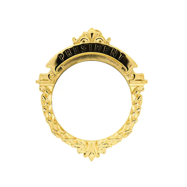Die stamped, gold plated president pendant with white enamel centre-piece.