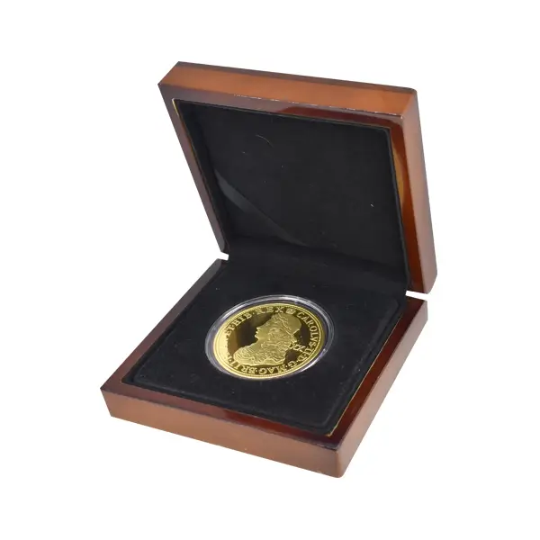 Boxed Historic Replica Gold Coin featuring a relief of Charles II.