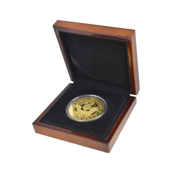 Boxed historic replica Gold coin featuring a Tudor Galleon.