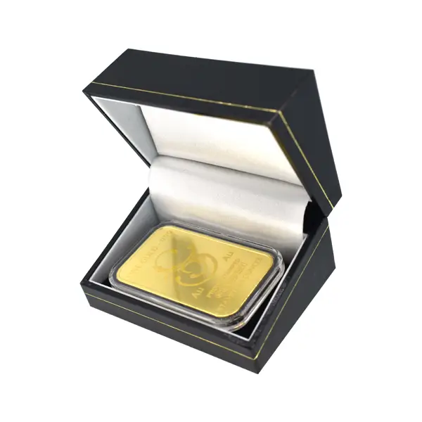 Gold Minted Proof Ingot in presentation box.