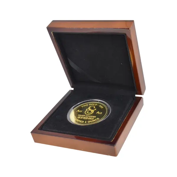 Die stamped, 999AU solid Gold coin.