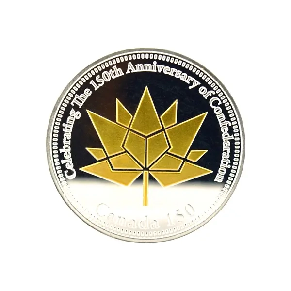 Intricate detail of a dual-plated collectible anniversary coin showcasing its unique finish and symbolic design elements.