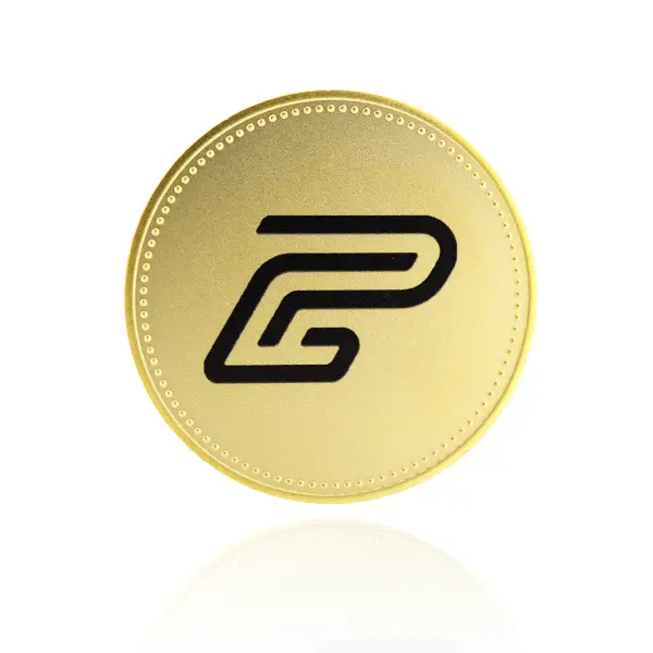 Die stamped, gold plated stock coin.