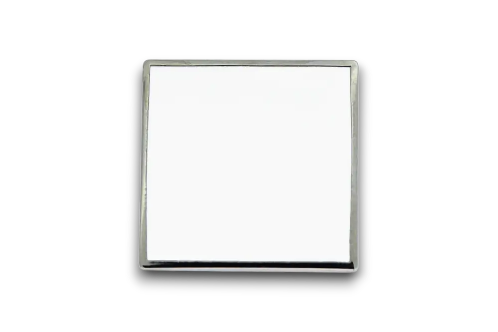 A 20mm square gilt-plated blank badge, featuring a smooth, reflective surface ready for custom printing.