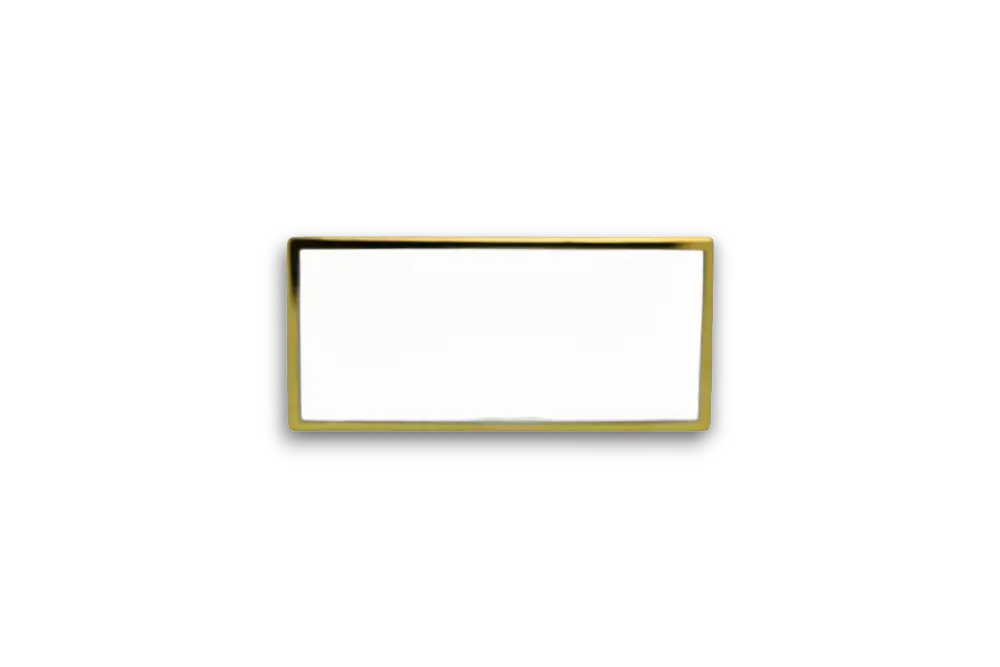 A 32x15mm rectangular gold-plated blank badge with a smooth, glossy surface, ready for printing club logos or names.