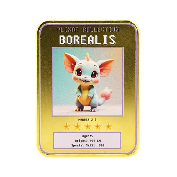Silver ingot with a vibrant, printed Borealis creature design from the Plixor collection