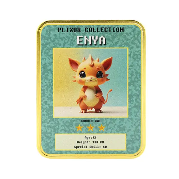 Collectible ingot featuring a cute, printed Enya creature from the Plixor collection