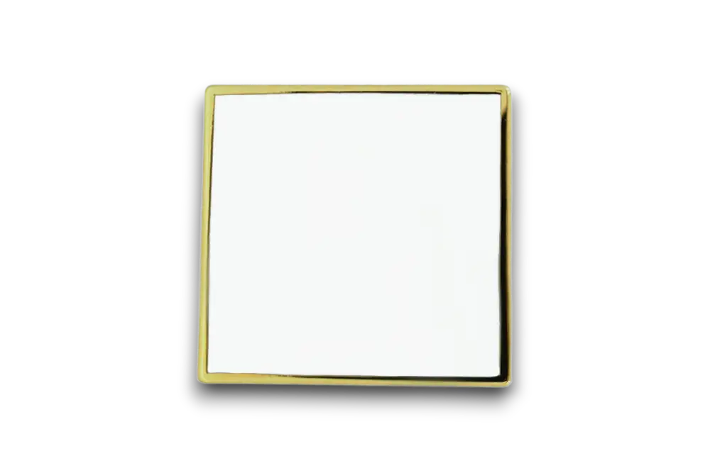 A 20mm square silver-plated blank badge, with a smooth surface, ready for custom printing.