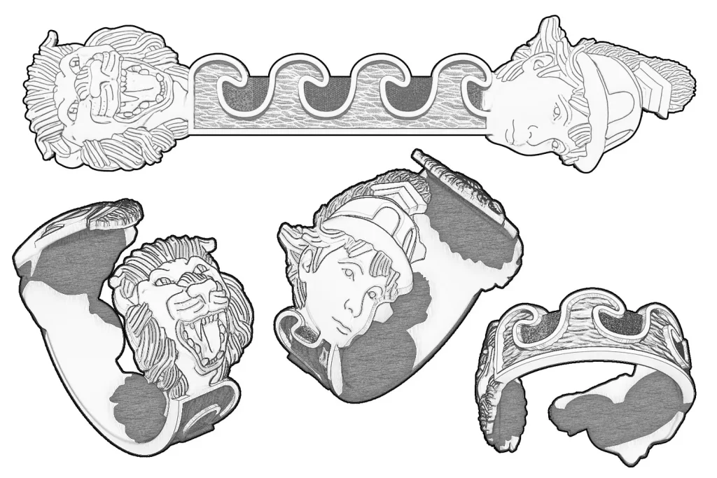 The final Britannia Ring concept sketched from different angles and viewpoints.