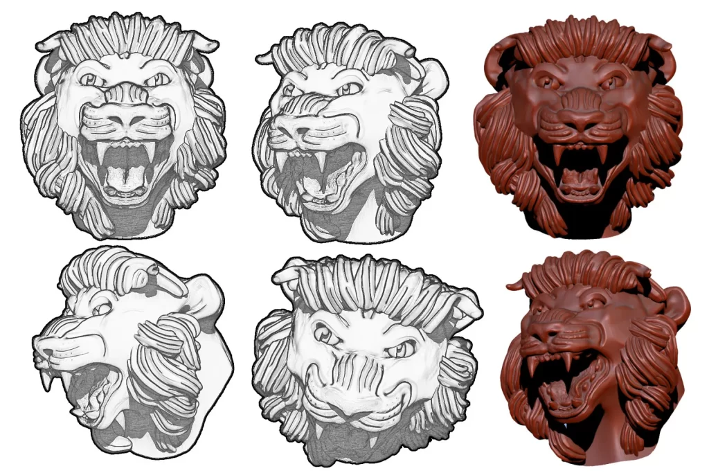 Sketches and CAD models of the Lion of England.