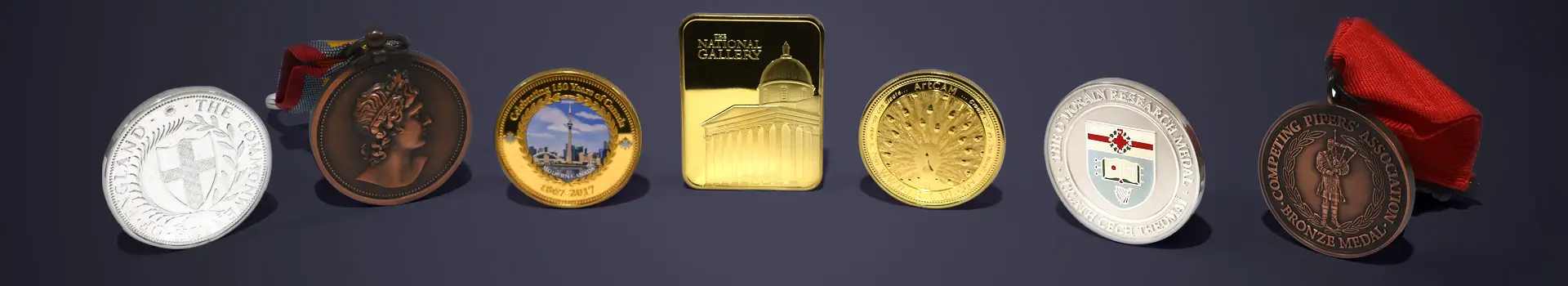Die stamped, coins, medals and ingots.