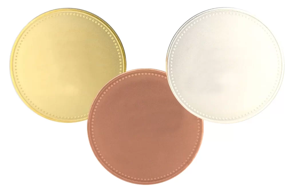 B2B promotional coin plating options including gold, silver and copper / bronze plating.