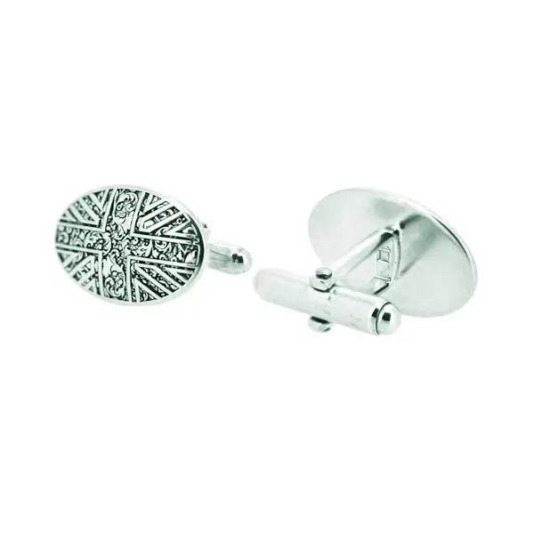 Oval Paisley Union Jack 925 Sterling Silver Cufflinks.