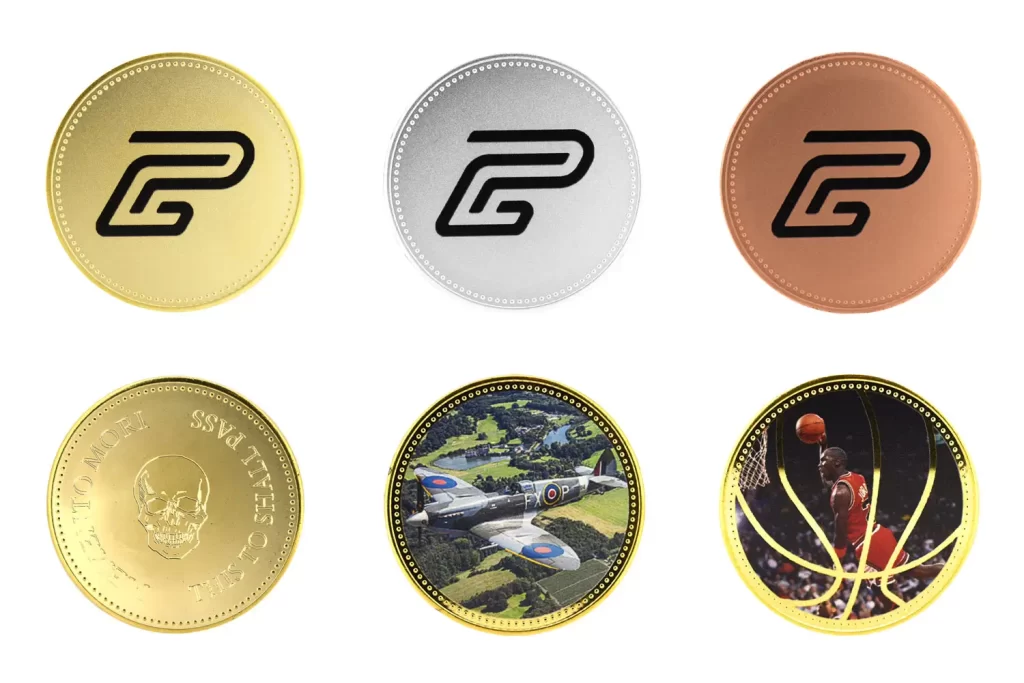 Die stamped, personalised coin in gold, silver and copper plate finish.