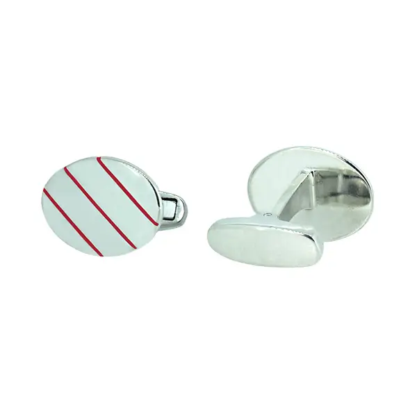 Red Diagonal Stripe Oval 925 Sterling Silver Cufflinks.