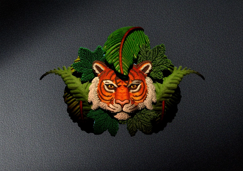 Sunda Tiger Brass Badge | Die-Struck Relief Pin Design